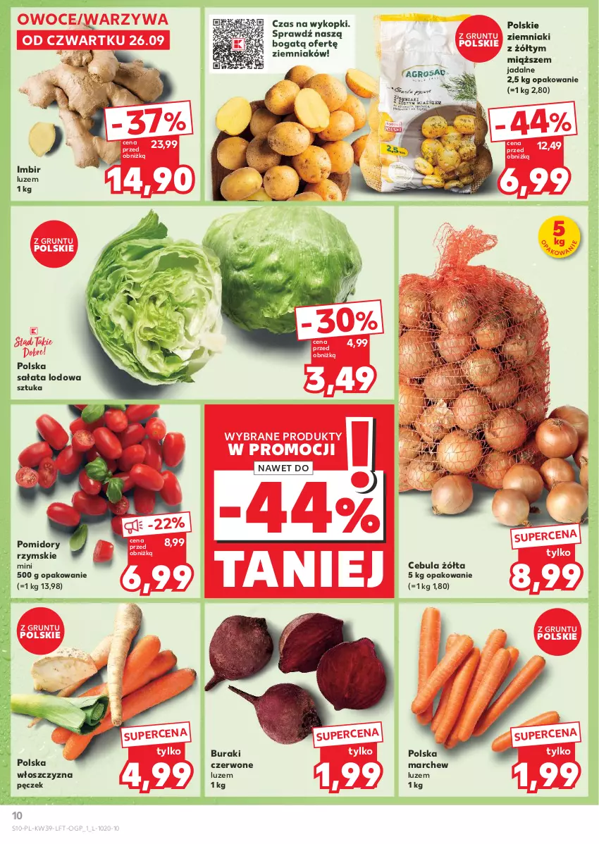 Gazetka promocyjna Kaufland - Gazetka tygodnia - ważna 26.09 do 02.10.2024 - strona 10 - produkty: Buraki, Cebula, Grunt, Imbir, Owoce, Pomidory, Sałat, Sałata lodowa, Warzywa, Ziemniaki