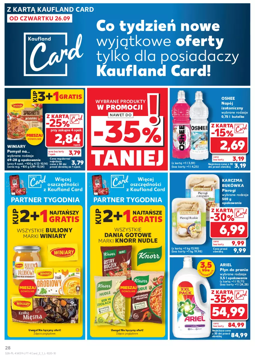 Gazetka promocyjna Kaufland - Gazetka tygodnia - ważna 26.09 do 02.10.2024 - strona 28 - produkty: Ariel, Bulion, Dania gotowe, Gra, Knorr, Lion, Napój, Napój izotoniczny, Oshee, Pierogi, Płyn do prania, Waga, Winiary