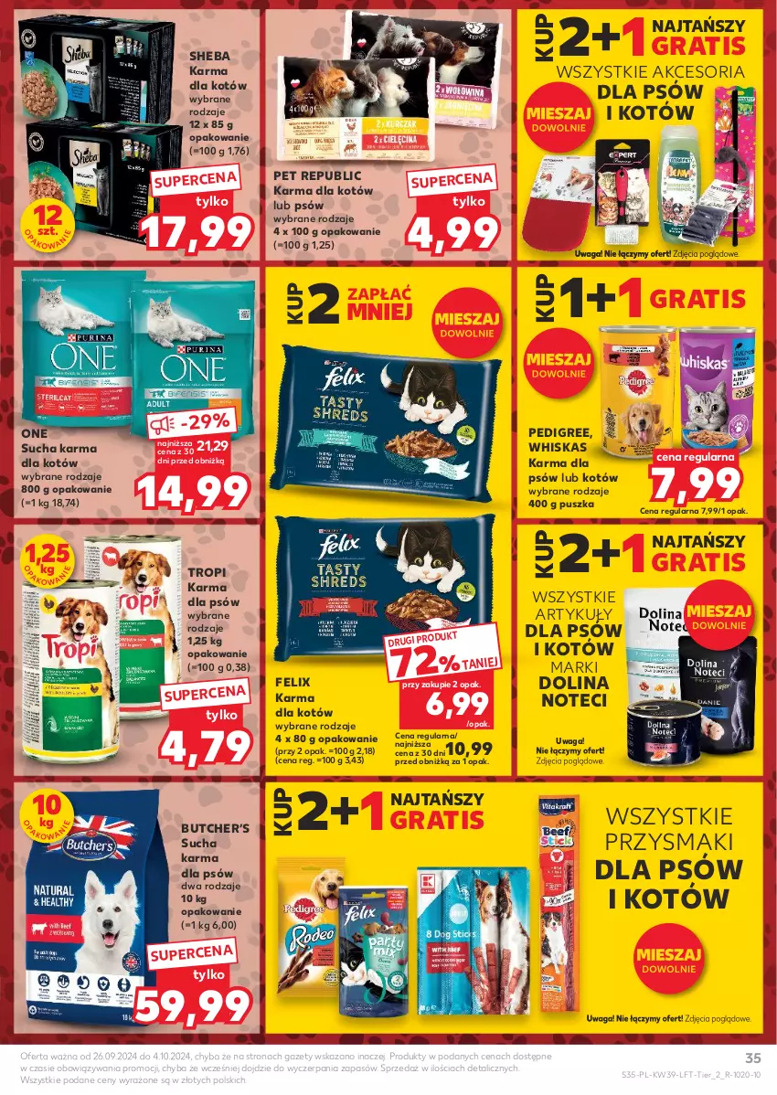 Gazetka promocyjna Kaufland - Gazetka tygodnia - ważna 26.09 do 02.10.2024 - strona 35 - produkty: Felix, Gra, Pedigree, Przysmaki, Sheba, Sucha karma, Waga, Whiskas