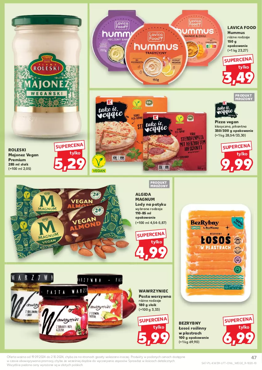 Gazetka promocyjna Kaufland - Gazetka tygodnia - ważna 26.09 do 02.10.2024 - strona 47 - produkty: Algida, Hummus, LG, Lody, Majonez, Mus, Pasta warzywna, Pizza