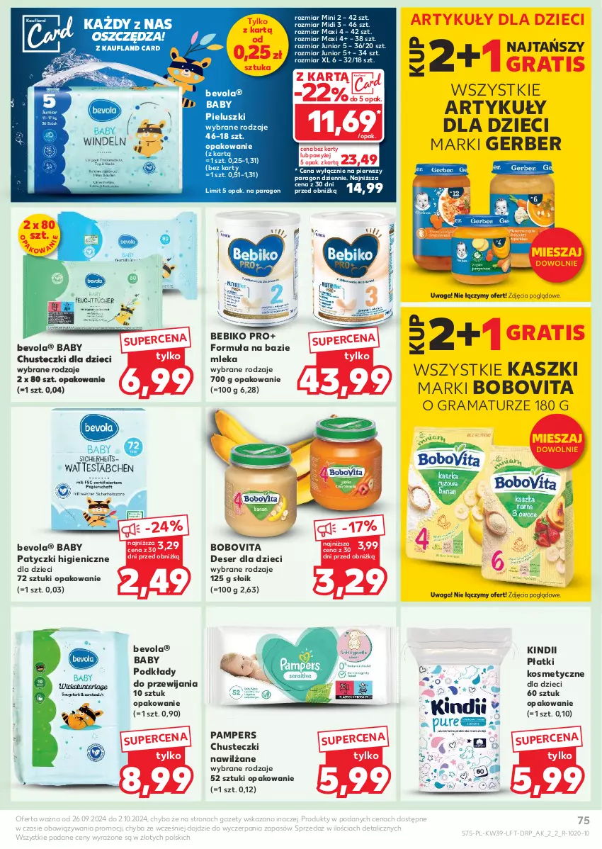 Gazetka promocyjna Kaufland - Gazetka tygodnia - ważna 26.09 do 02.10.2024 - strona 75 - produkty: Bebiko, BoboVita, Chusteczki, Deser, Dzieci, Gerber, Gra, Kindii, Pampers, Płatki kosmetyczne, Podkład, Rama, Ser, Waga