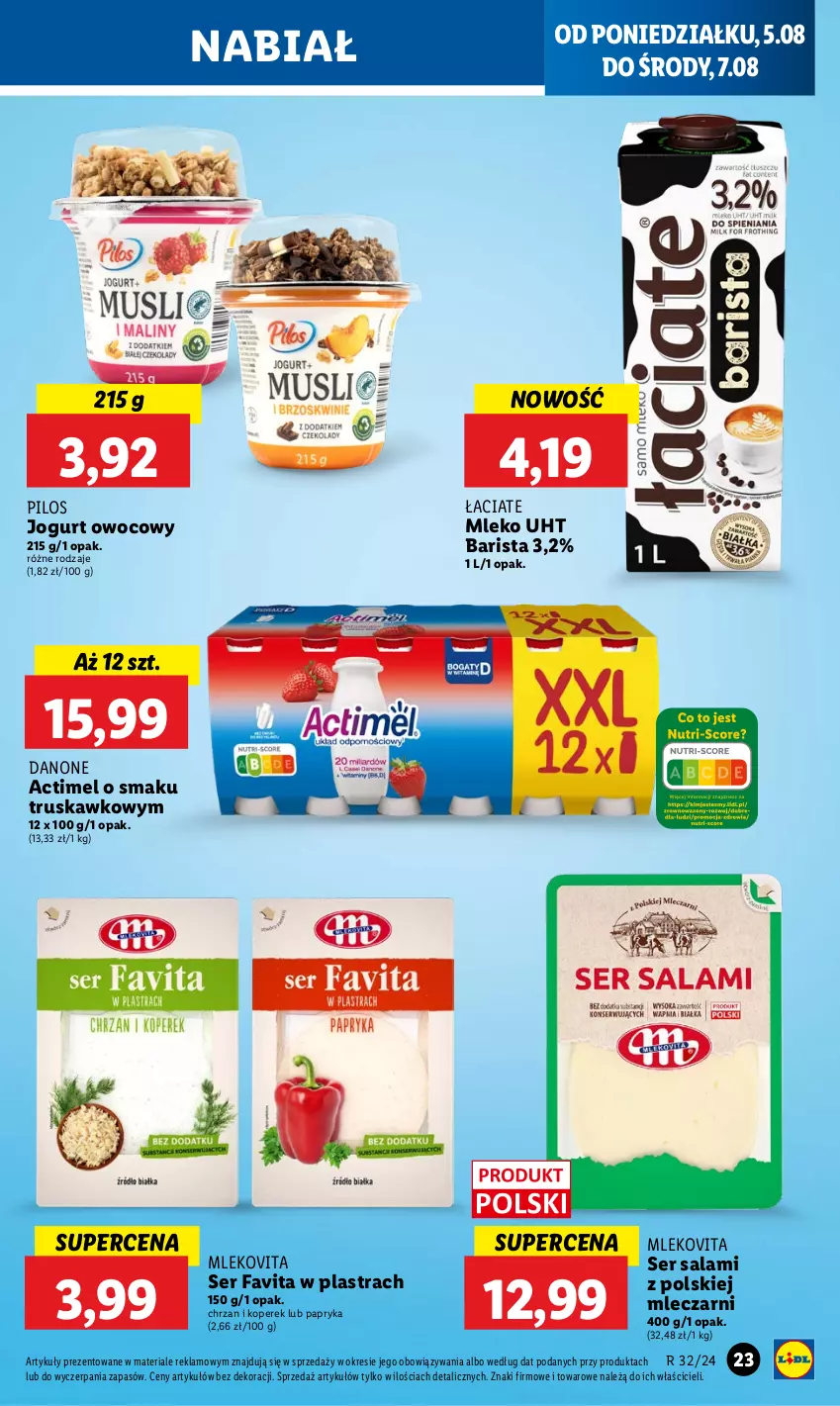 Gazetka promocyjna Lidl - GAZETKA - ważna 05.08 do 07.08.2024 - strona 25 - produkty: Actimel, Chrzan, Danone, Fa, Favita, Jogurt, Jogurt owocowy, Mleko, Mlekovita, Papryka, Pilos, Salami, Ser, Ser salami