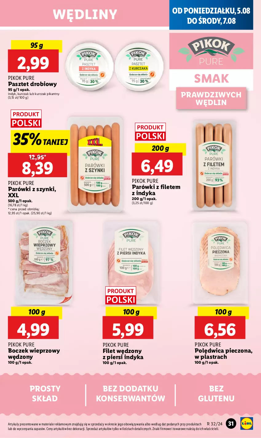 Gazetka promocyjna Lidl - GAZETKA - ważna 05.08 do 07.08.2024 - strona 33 - produkty: Boczek, Boczek wieprzowy, Kurczak, Parówki, Parówki z szynki, Pasztet, Piec, PIKOK, Polędwica, Pur, Ser