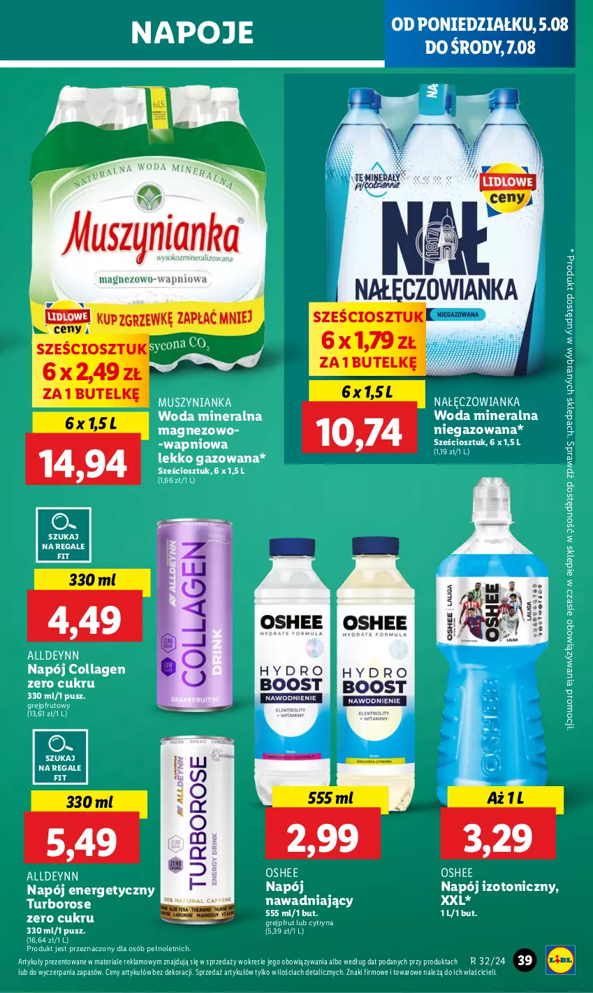 Gazetka promocyjna Lidl - GAZETKA - ważna 05.08 do 07.08.2024 - strona 41 - produkty: Grejpfrut, Magnez, Mus, Muszynianka, Nałęczowianka, Napój, Napój energetyczny, Napój izotoniczny, Napoje, Oshee, Woda, Woda mineralna