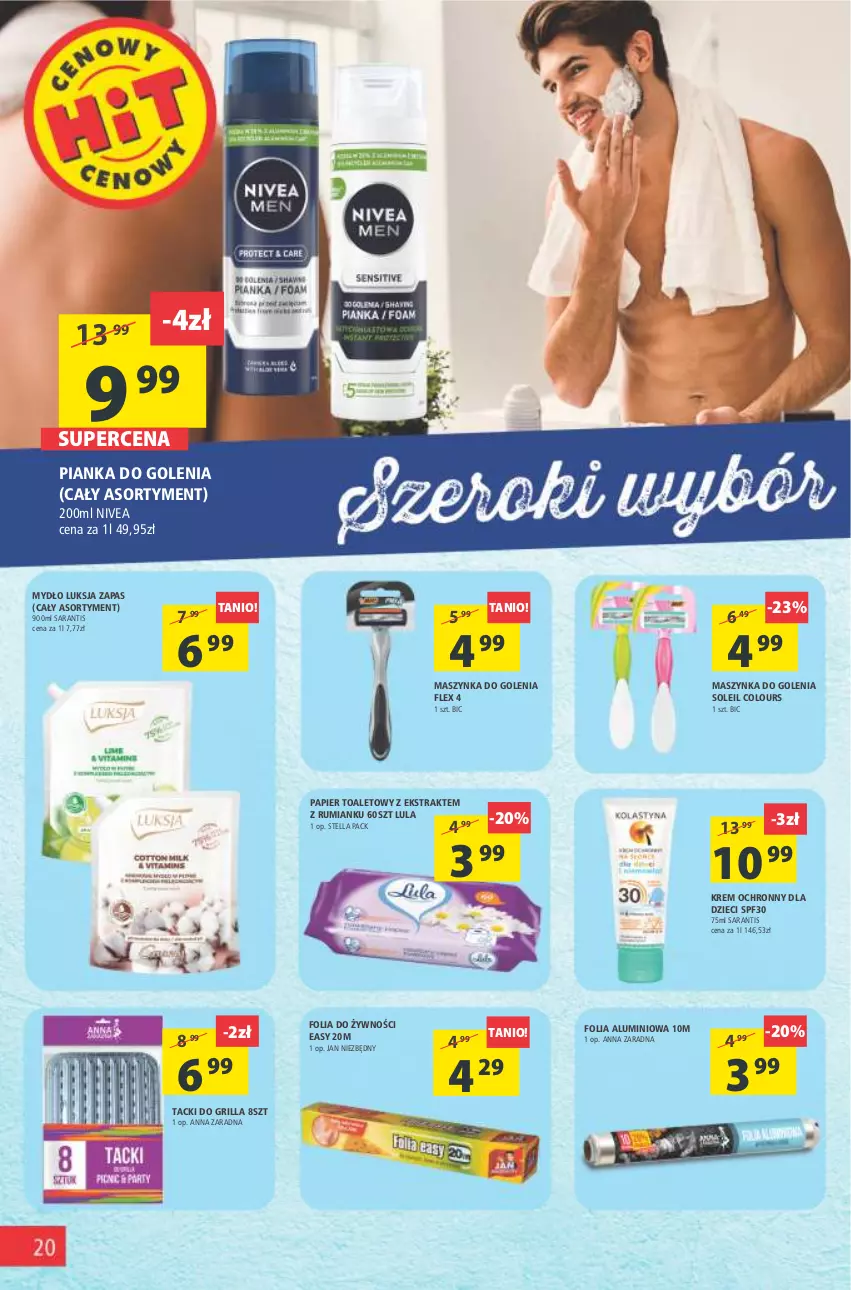 Gazetka promocyjna Arhelan - Gazetka - ważna 01.07 do 10.07.2022 - strona 20 - produkty: BIC, Dzieci, Folia aluminiowa, Grill, Jan Niezbędny, Luksja, Maszynka, Maszynka do golenia, Mydło, Nivea, Papier, Papier toaletowy, Pianka do golenia, Rum, Szynka