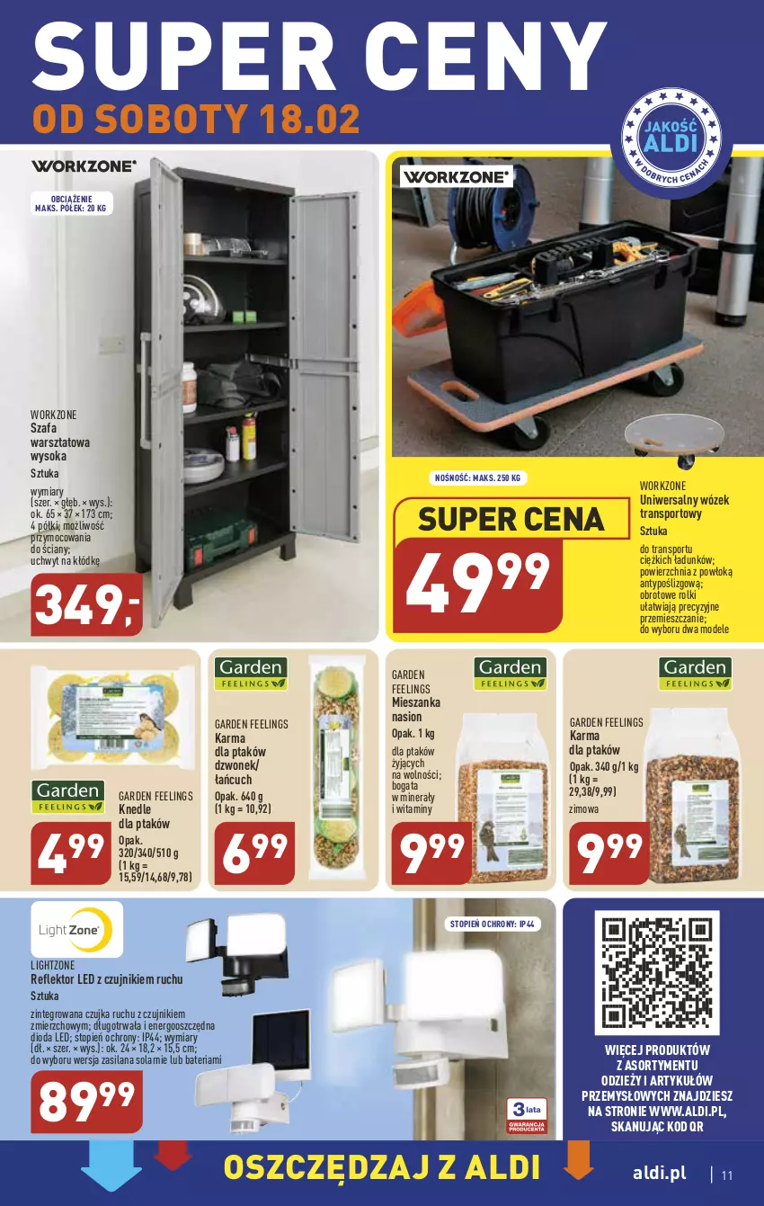 Gazetka promocyjna Aldi - COŚ na przyszły tydzień - ważna 15.02 do 18.02.2023 - strona 11 - produkty: Bateria, Dzwonek, Fa, Knedle, LANA, Por, Reflektor, Reflektor LED, Rolki, Silan, Sok, Sport, Szafa, Top, Tran, Wózek, Wózek transportowy