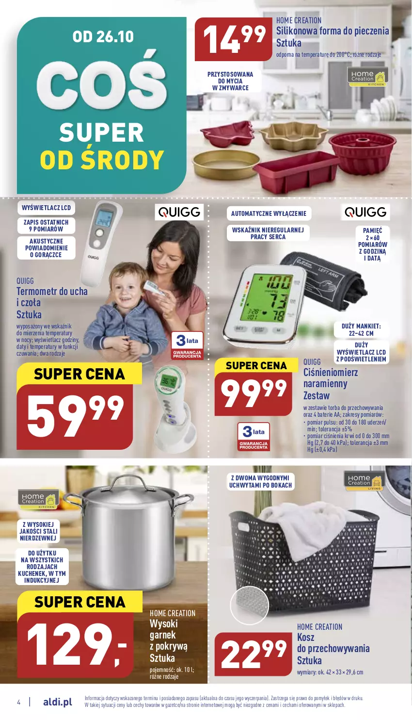 Gazetka promocyjna Aldi - Zaplanuj zakupy wcześniej - ważna 26.10 do 29.10.2022 - strona 4 - produkty: Ciśnieniomierz, Forma do pieczenia, Garnek, Garnek z pokrywą, Kosz, Piec, Por, Ser, Sok, Termometr, Torba