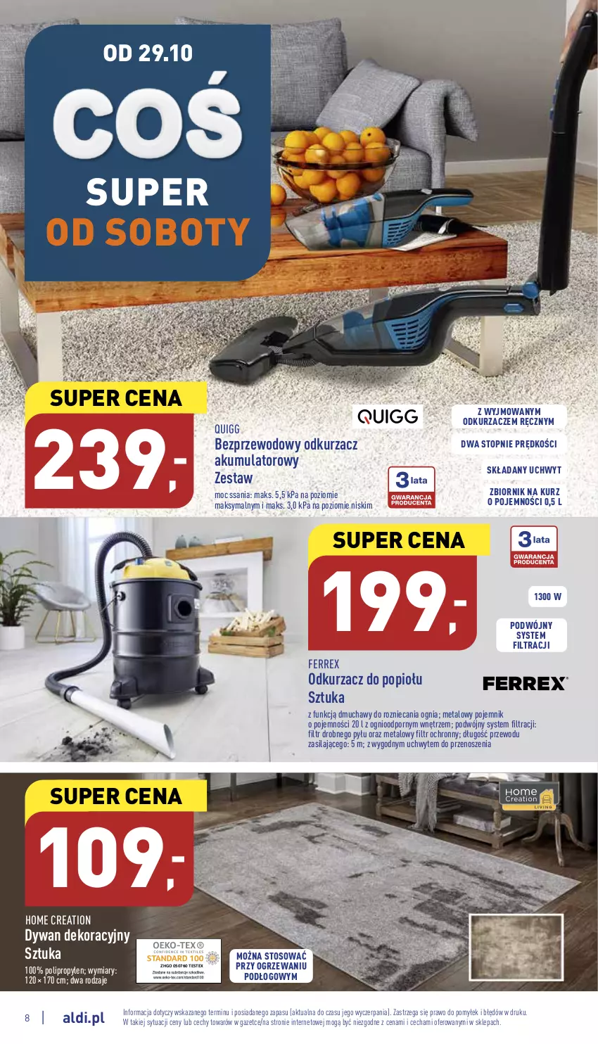 Gazetka promocyjna Aldi - Zaplanuj zakupy wcześniej - ważna 26.10 do 29.10.2022 - strona 8 - produkty: Akumulator, Dywan, Odkurzacz, Odkurzacz do popiołu, Odkurzacze, Pojemnik, Por, Top