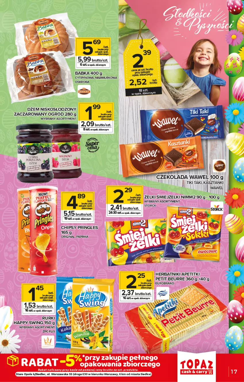 Gazetka promocyjna Topaz - Gazetka - ważna 01.04 do 07.04.2021 - strona 17 - produkty: Babka, Chipsy, Czekolada, Dżem, Gin, Herbatniki, Nimm2, Por, Pringles, Rurki, Wawel