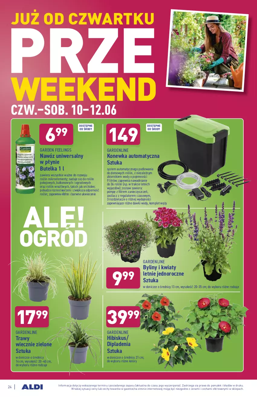 Gazetka promocyjna Aldi - ważna 07.06 do 12.06.2021 - strona 24 - produkty: Hibiskus, Konewka, Nawóz, Por, Sok