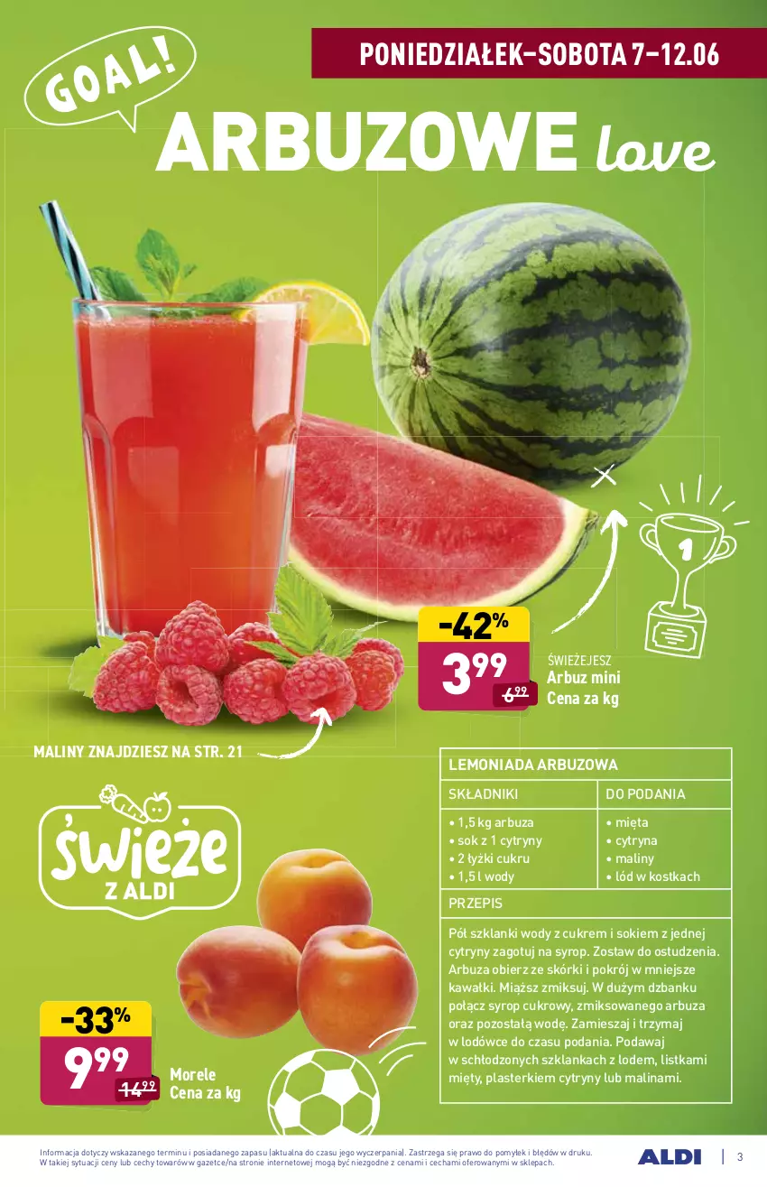 Gazetka promocyjna Aldi - ważna 07.06 do 12.06.2021 - strona 3 - produkty: Arbuz, Cytryny, Kawa, Lanki, Lemoniada, Maliny, Mięta, Plasterki, Sok, Syrop, Szklanka