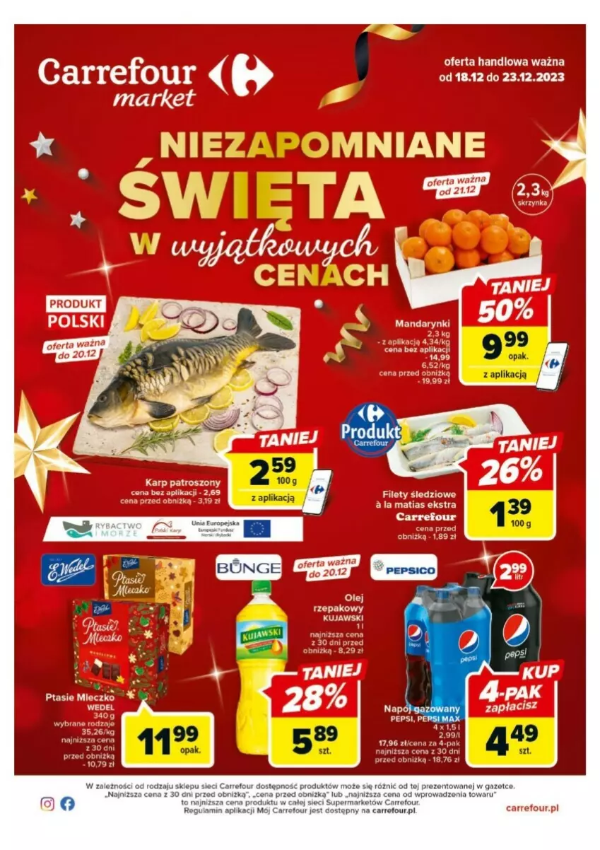 Gazetka promocyjna Carrefour - ważna 18.12 do 23.12.2023 - strona 1 - produkty: Acer, Karp, Kujawski, LG, Mandarynki, Mleczko, Ptasie mleczko