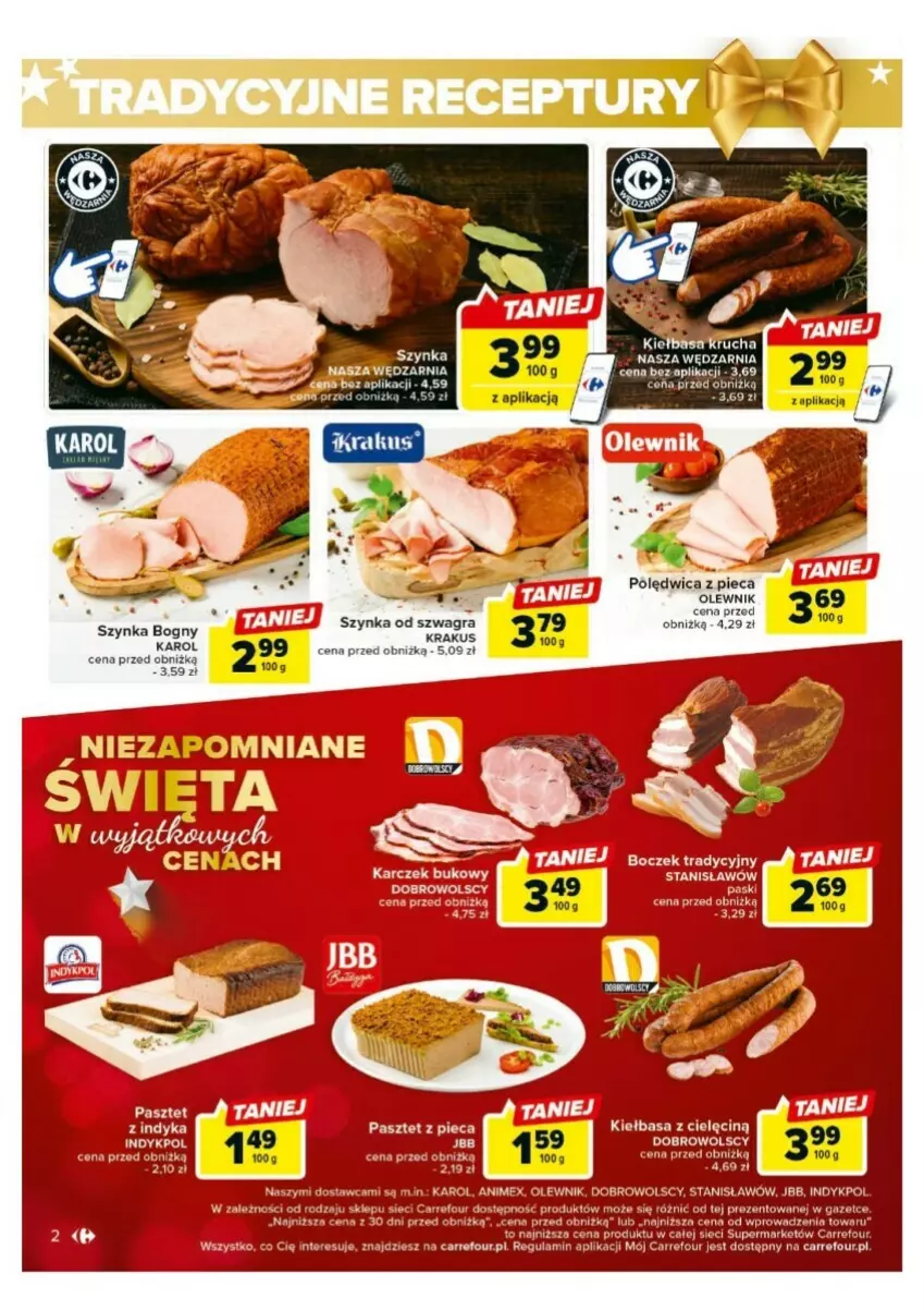 Gazetka promocyjna Carrefour - ważna 18.12 do 23.12.2023 - strona 12 - produkty: Boczek, Gra, Kiełbasa, Krakus, Olewnik, Pasztet, Piec, Polędwica, Szynka