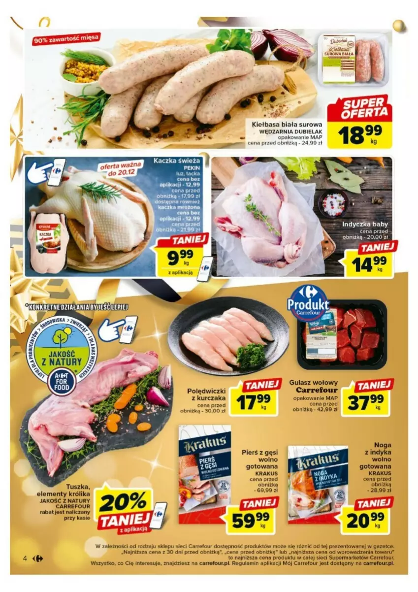 Gazetka promocyjna Carrefour - ważna 18.12 do 23.12.2023 - strona 25 - produkty: Gulasz wołowy, Kiełbasa, Kiełbasa biała, Krakus, Królik, Kurczak, Tusz