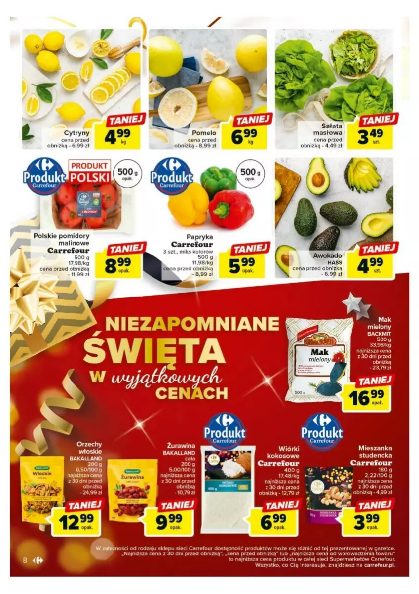 Gazetka promocyjna Carrefour - ważna 18.12 do 23.12.2023 - strona 29 - produkty: Bakalland, Cytryny, Mak mielony, Masło, Mieszanka studencka, Papryka, Pomelo, Pomidory