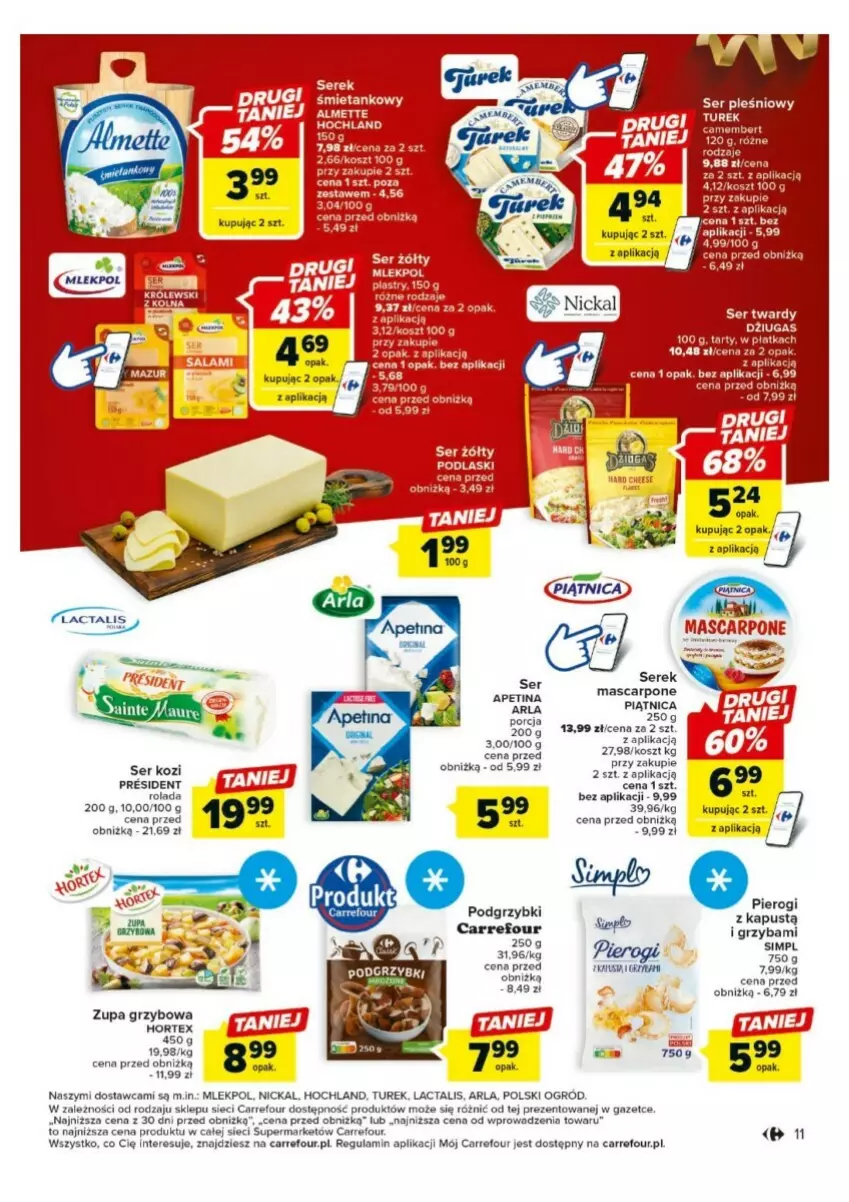 Gazetka promocyjna Carrefour - ważna 18.12 do 23.12.2023 - strona 3 - produkty: Hochland, Hortex, Kapustą, Kosz, Mascarpone, Piątnica, Pierogi, Rolada, Ser, Ser kozi, Serek, Zupa