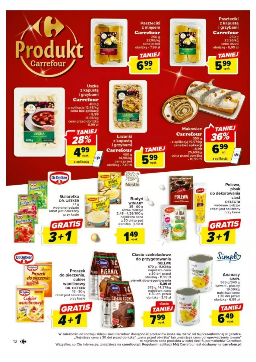 Gazetka promocyjna Carrefour - ważna 18.12 do 23.12.2023 - strona 4 - produkty: Ananas, Ciasto czekoladowe, Cukier, Cukier wanilinowy, Delecta, Dr. Oetker, Gala, Galaretka, Kapustą, Kawa, Makowiec, Piec, Piernik