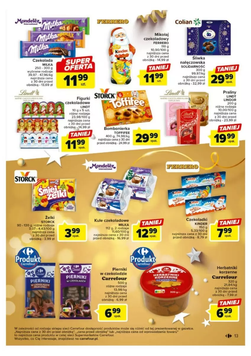 Gazetka promocyjna Carrefour - ważna 18.12 do 23.12.2023 - strona 5 - produkty: Czekolada, Ferrero, Herbatniki, Kinder, Lindor, Lindt, Milka, Piernik, Pierniki w czekoladzie, Praliny, Toffifee