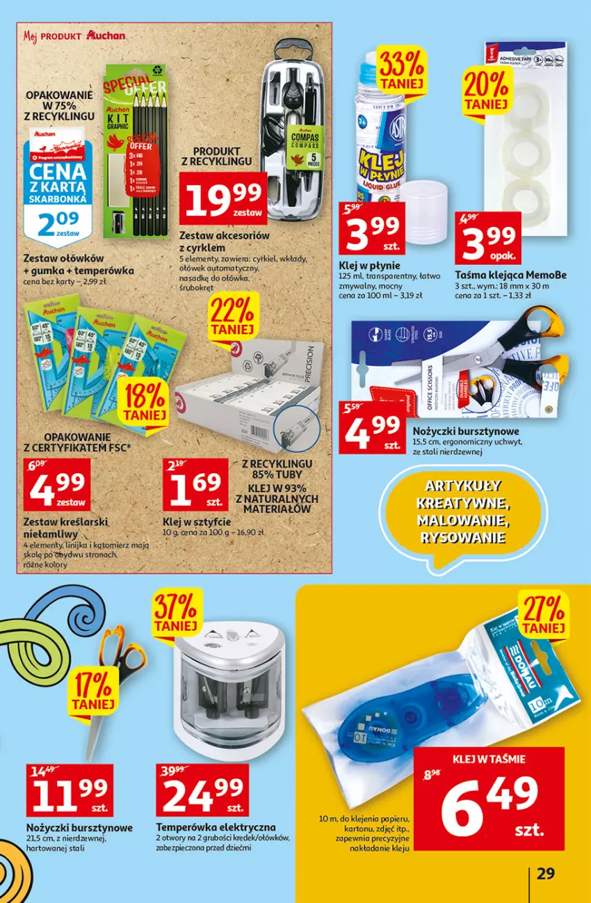 Gazetka promocyjna Auchan - Szkoła oszczędzania Temat PrzeAtrakcje cenowe Hipermarkety - ważna 18.08 do 24.08.2022 - strona 29 - produkty: Bursztyn, Gra, Klej, Noż, Nożyczki, Papier, Piec, Tran