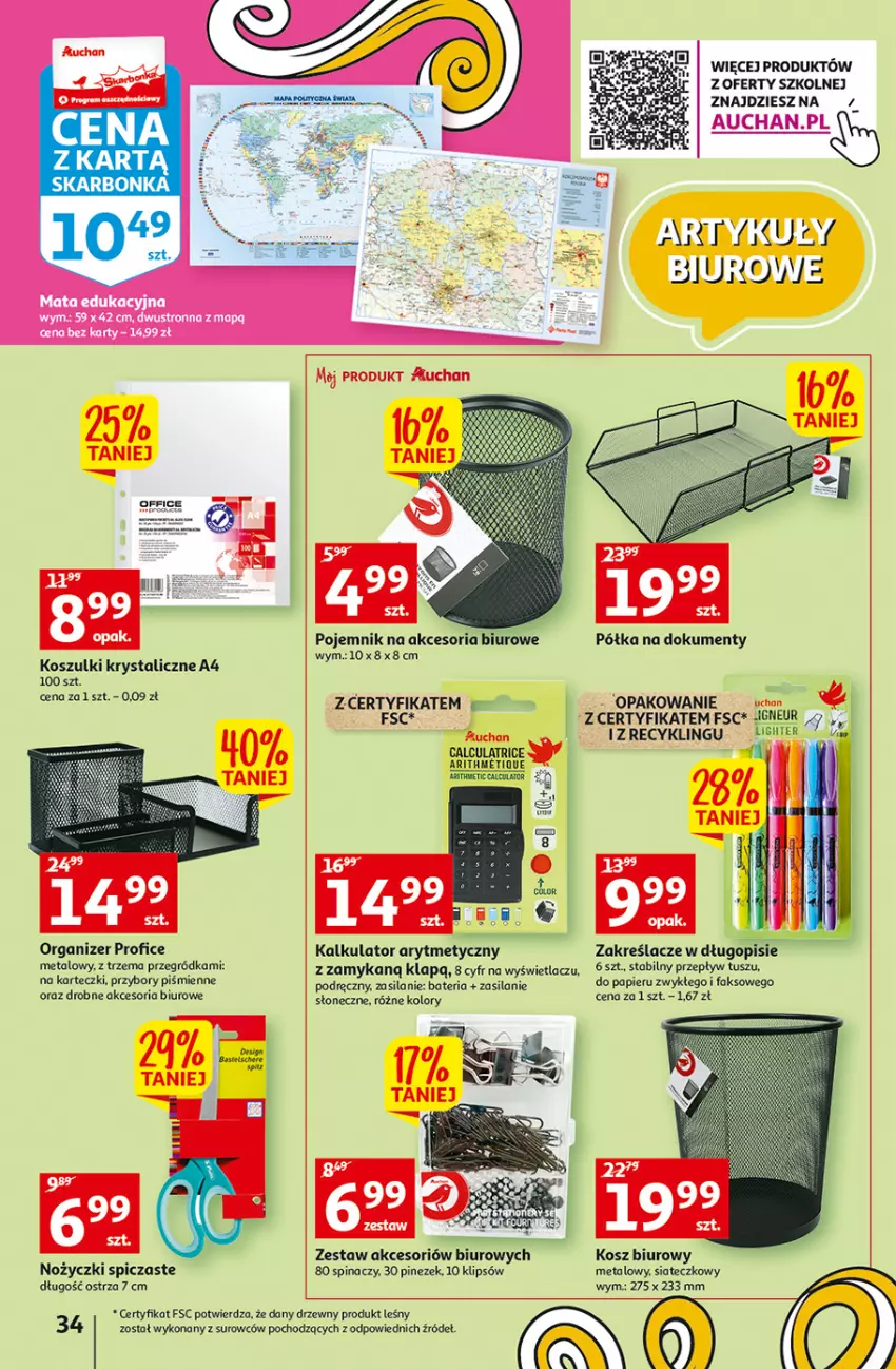 Gazetka promocyjna Auchan - Szkoła oszczędzania Temat PrzeAtrakcje cenowe Hipermarkety - ważna 18.08 do 24.08.2022 - strona 34 - produkty: Bateria, Biuro, Długopis, Fa, Kosz, Noż, Nożyczki, Organizer, Papier, Pojemnik, Półka, Silan, Tusz