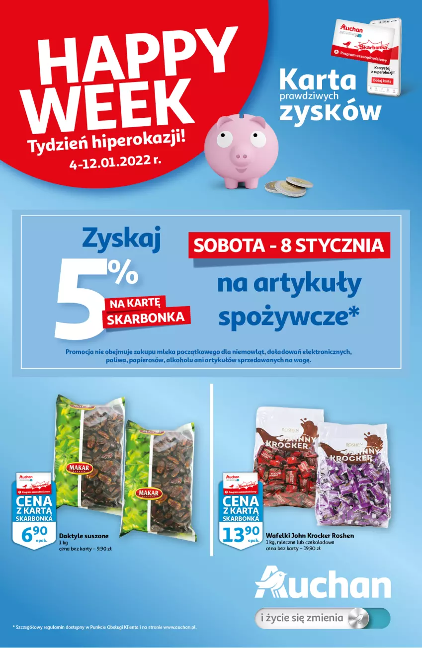 Gazetka promocyjna Auchan - Skarbonka #1 - ważna 04.01 do 12.01.2022 - strona 1 - produkty: Daktyle, Papier