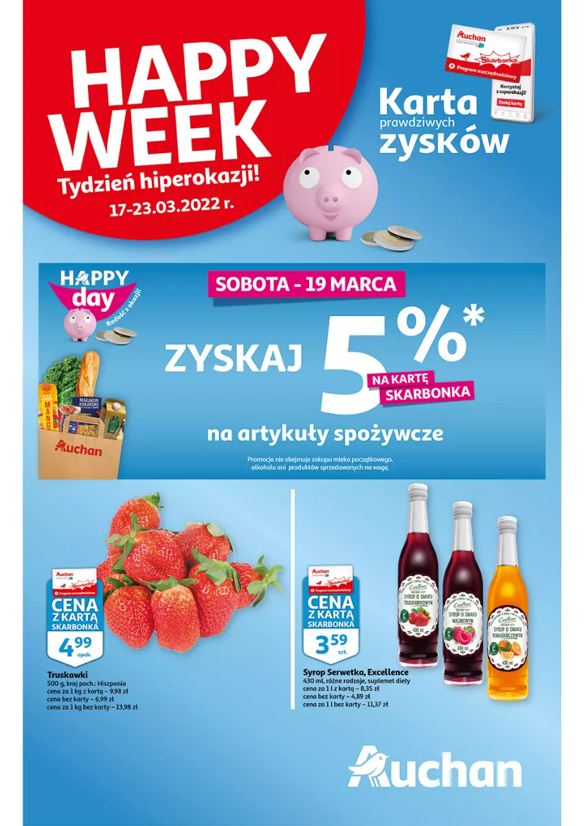 Gazetka promocyjna Auchan - Skarbonka #11 - ważna 17.03 do 23.03.2022 - strona 1 - produkty: Ser, Syrop, Truskawki