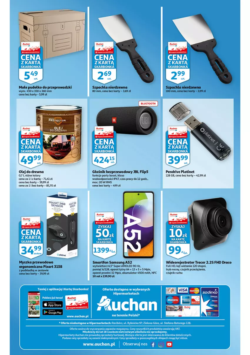 Gazetka promocyjna Auchan - Skarbonka #11 - ważna 17.03 do 23.03.2022 - strona 4 - produkty: Acer, Akumulator, Amol, Głośnik, JBL, Mysz, Olej, Pendrive, PLATINET, Podkład, Por, Pudełko, Samsung, Smartfon, Top, Wideorejestrator