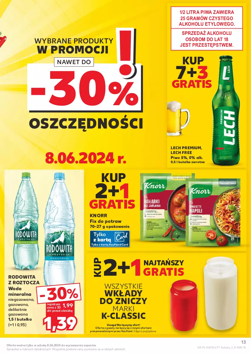 Gazetka promocyjna Kaufland - Gazetka tygodnia - ważna 06.06 do 12.06.2024 - strona 13 - produkty: Gra, Knorr, Lech Premium, Piwa, Piwo, Waga, Woda, Woda mineralna, Znicz