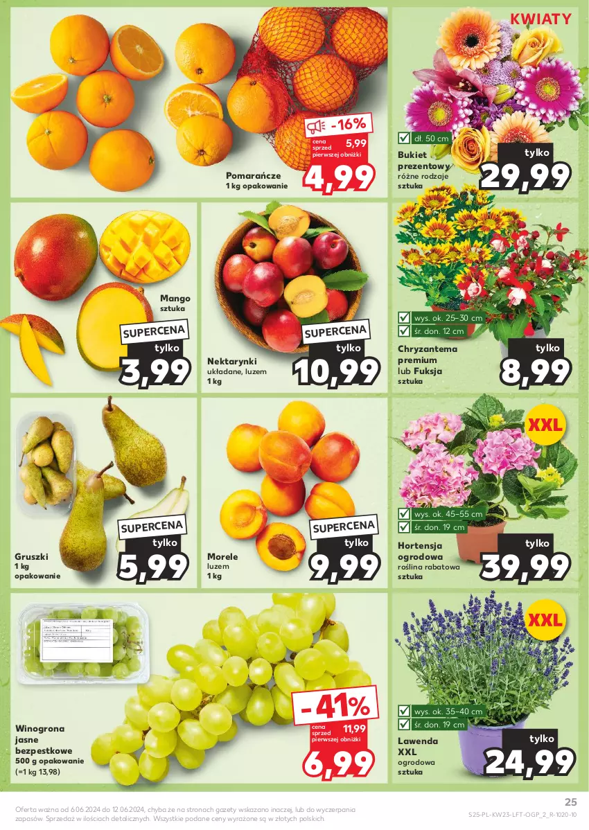 Gazetka promocyjna Kaufland - Gazetka tygodnia - ważna 06.06 do 12.06.2024 - strona 25 - produkty: Bukiet, Chryzantema, Gruszki, Mango, Nektar, Pomarańcze, Wino, Winogrona