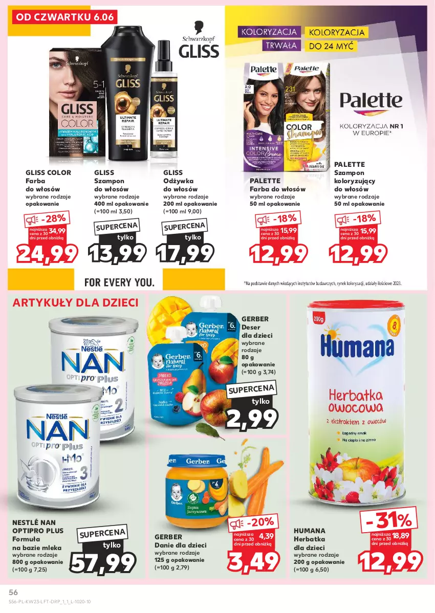 Gazetka promocyjna Kaufland - Gazetka tygodnia - ważna 06.06 do 12.06.2024 - strona 56 - produkty: Danie dla dzieci, Deser, Dzieci, Fa, Farba do włosów, Gerber, Humana, NAN Optipro, Nestlé, Odżywka, Palette, Ser, Szampon