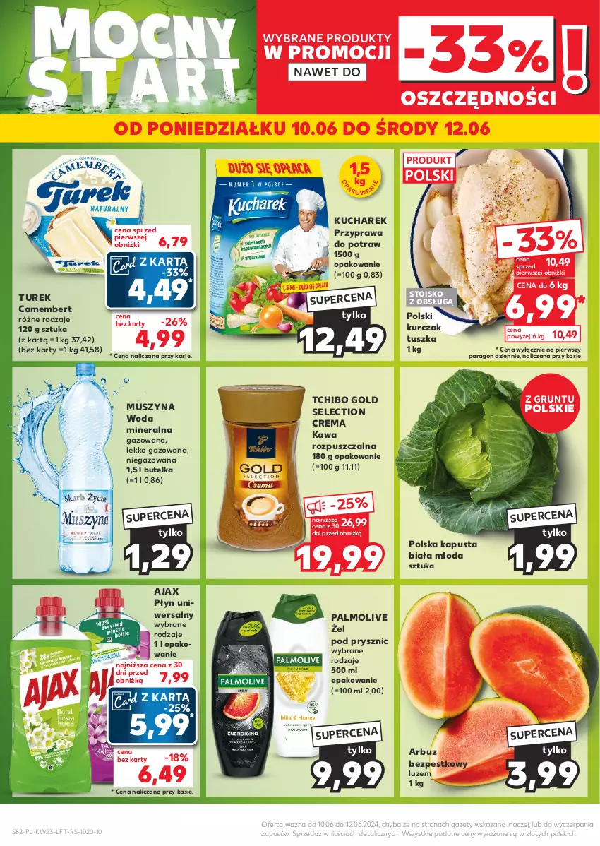 Gazetka promocyjna Kaufland - Gazetka tygodnia - ważna 06.06 do 12.06.2024 - strona 82 - produkty: Ajax, Arbuz, Camembert, Grunt, Kawa, Kawa rozpuszczalna, Kucharek, Kurczak, Mus, Palmolive, Przyprawa do potraw, Szyna, Tchibo, Tusz, Woda, Woda mineralna