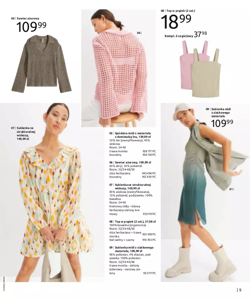 Gazetka promocyjna Bonprix - MODA NA KAŻDY DZIEŃ - ważna 03.04 do 03.07.2024 - strona 11 - produkty: Róża, Spódnica, Sukienka, Sweter, Top, Wełna