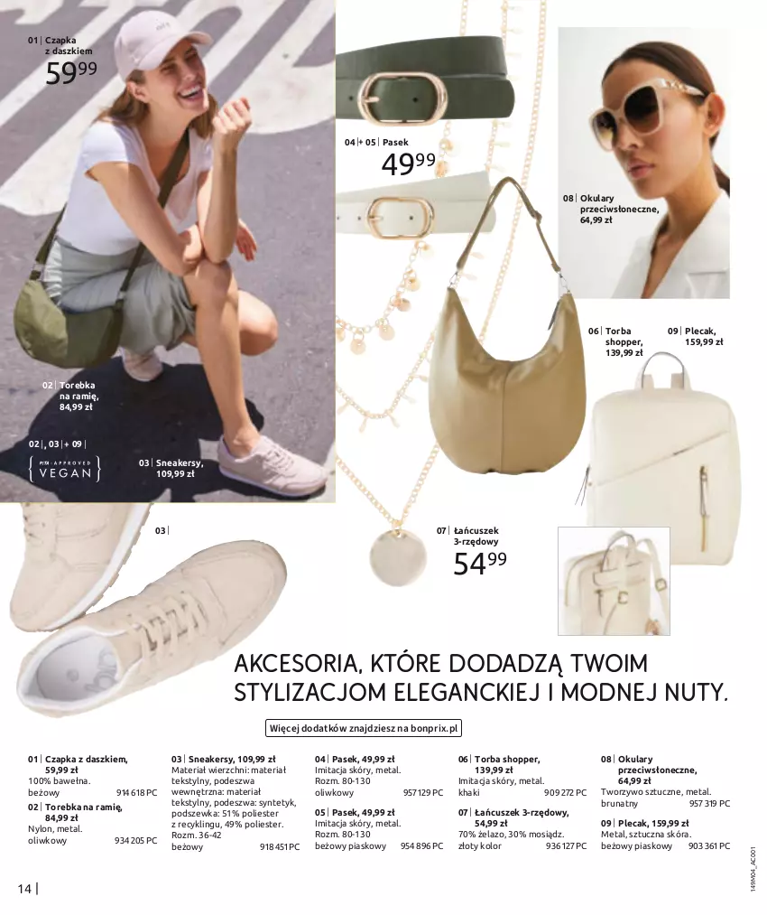 Gazetka promocyjna Bonprix - MODA NA KAŻDY DZIEŃ - ważna 03.04 do 03.07.2024 - strona 16 - produkty: Czapka, Nuty, Pasek, Plecak, Sneakersy, Torba, Torebka, Wełna