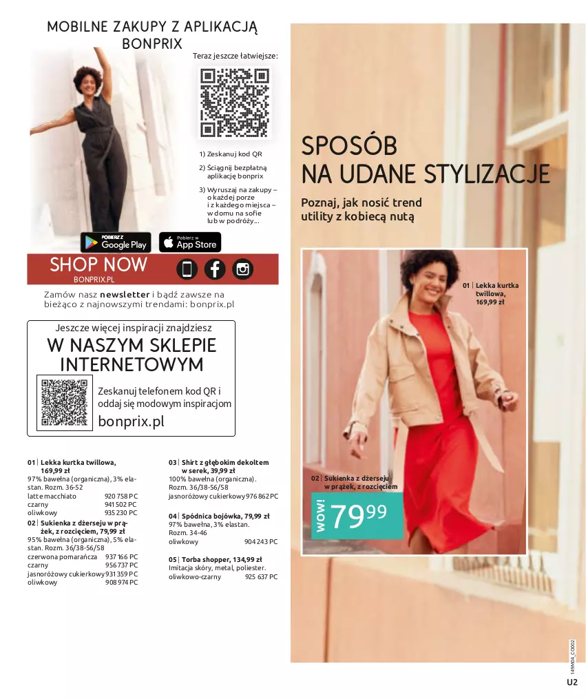 Gazetka promocyjna Bonprix - MODA NA KAŻDY DZIEŃ - ważna 03.04 do 03.07.2024 - strona 2 - produkty: Chia, Cukier, Kurtka, Mobil, Por, Ser, Serek, Spódnica, Sukienka, Telefon, Tera, Torba, Wełna