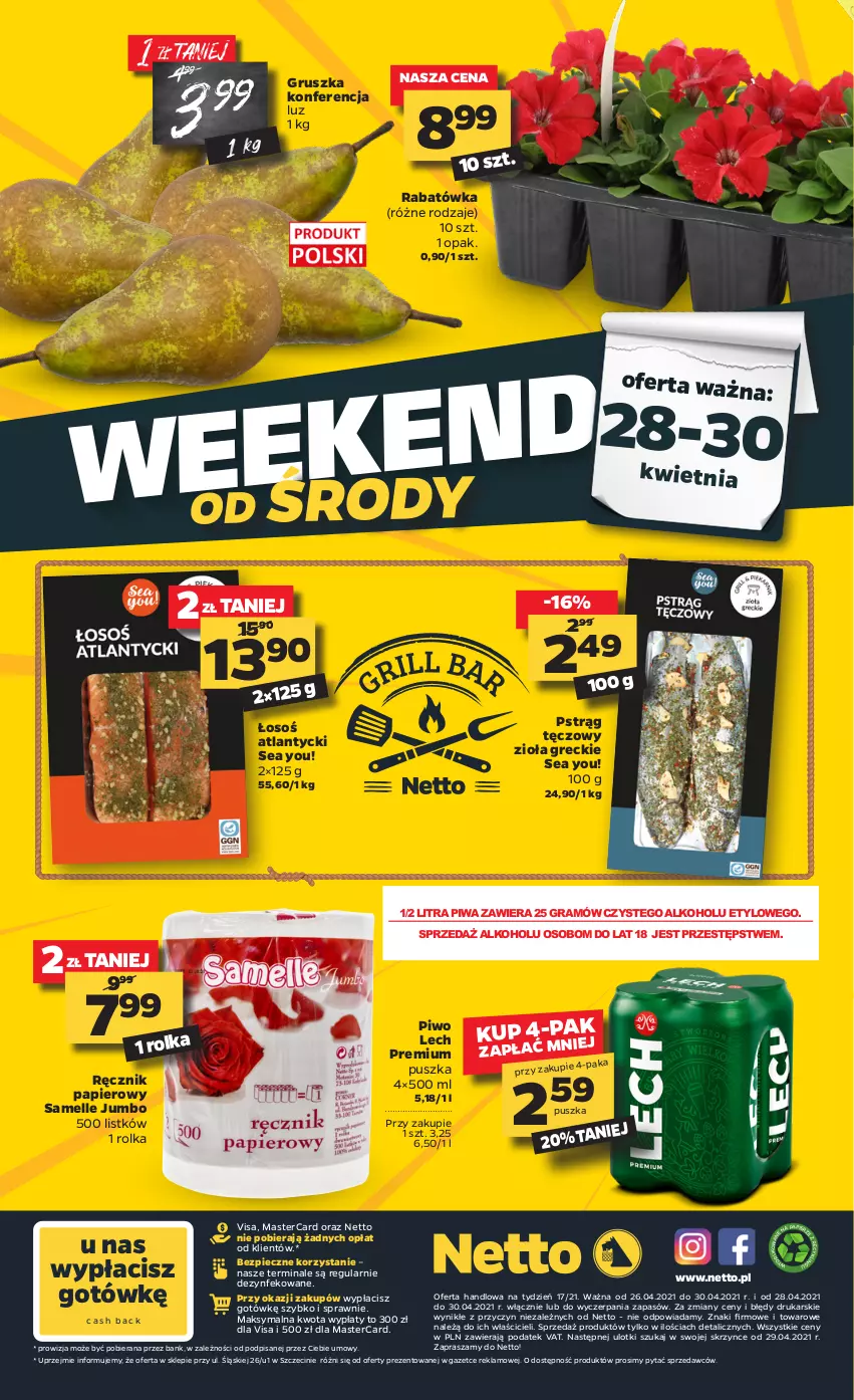 Gazetka promocyjna Netto - Gazetka spożywcza - ważna 26.04 do 30.04.2021 - strona 20 - produkty: Gra, Lech Premium, Papier, Piec, Piwa, Piwo, Pstrąg, Pstrąg tęczowy, Ręcznik