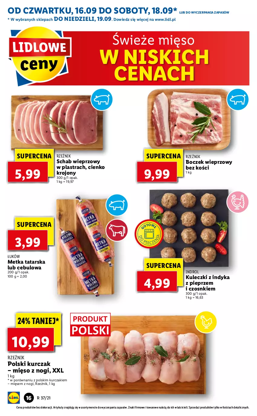 Gazetka promocyjna Lidl - GAZETKA - ważna 16.09 do 19.09.2021 - strona 16 - produkty: Boczek, Boczek wieprzowy, Kurczak, Metka tatarska, Mięso, Piec, Pieprz, Por, Schab wieprzowy