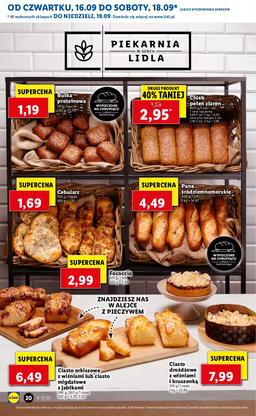 Gazetka promocyjna Lidl - GAZETKA - ważna 16.09 do 19.09.2021 - strona 20 - produkty: Bułka, Cebula, Chleb, Ciasto orkiszowe, Focaccia, Jabłka, Piec