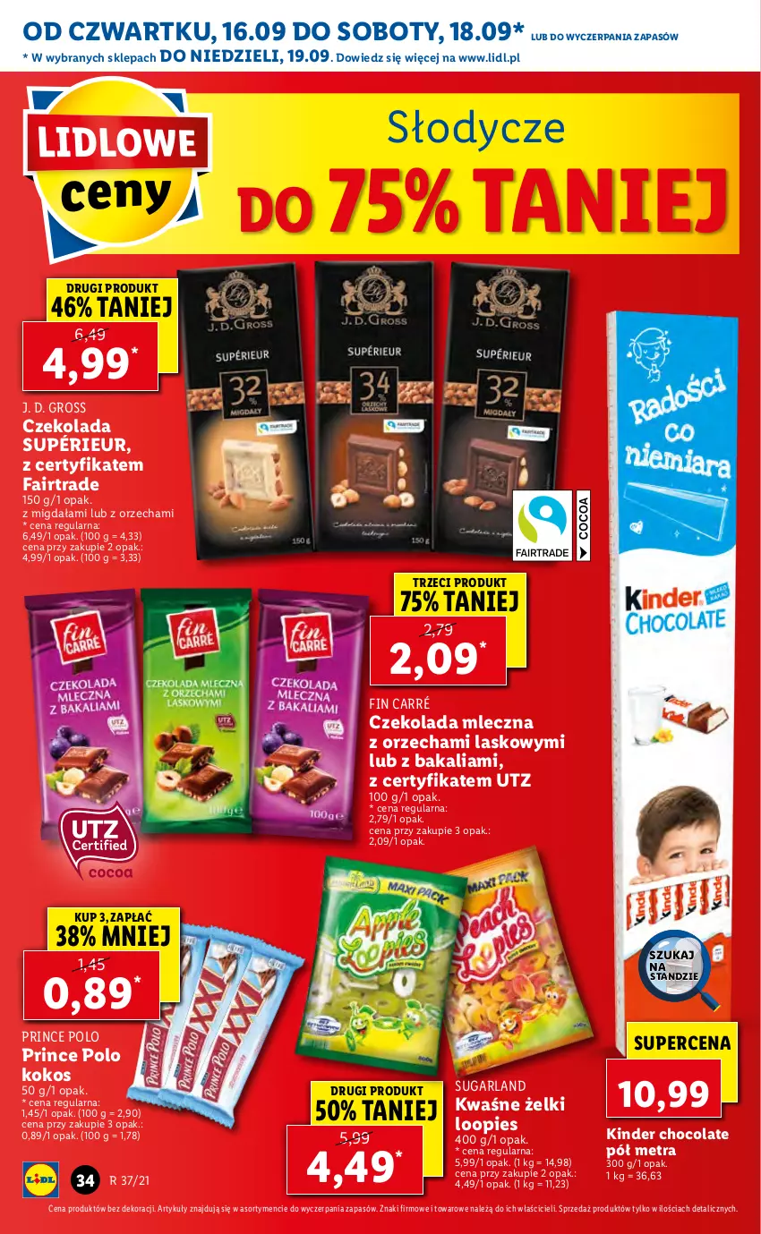 Gazetka promocyjna Lidl - GAZETKA - ważna 16.09 do 19.09.2021 - strona 34 - produkty: Czekolada, Czekolada mleczna, Fa, Kinder, Kokos, Prince Polo