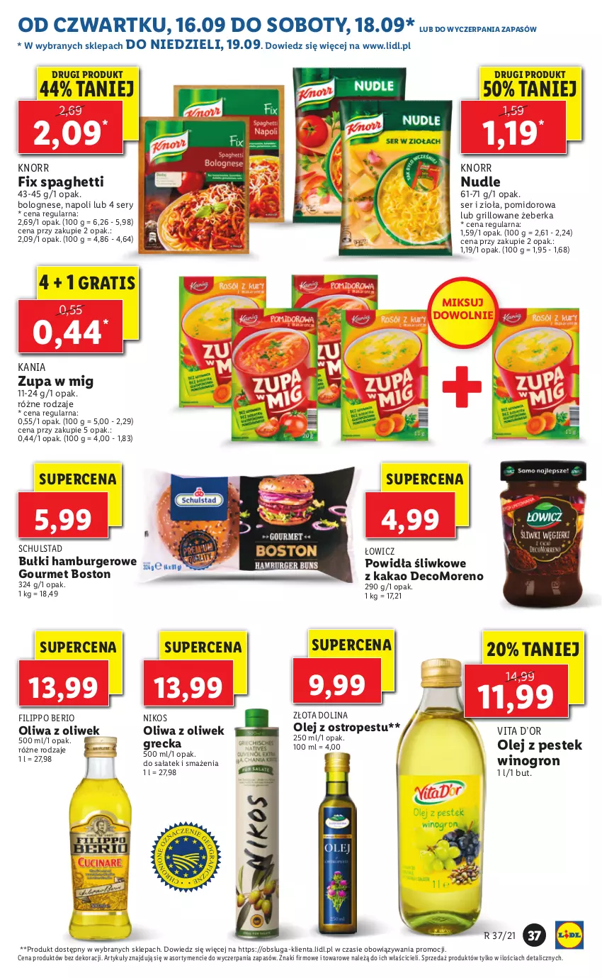 Gazetka promocyjna Lidl - GAZETKA - ważna 16.09 do 19.09.2021 - strona 37 - produkty: Burger, Gra, Grill, Hamburger, Kakao, Knorr, Olej, Oliwa z oliwek, Ostropes, Sałat, Ser, Spaghetti, Stek, Wino, Zupa