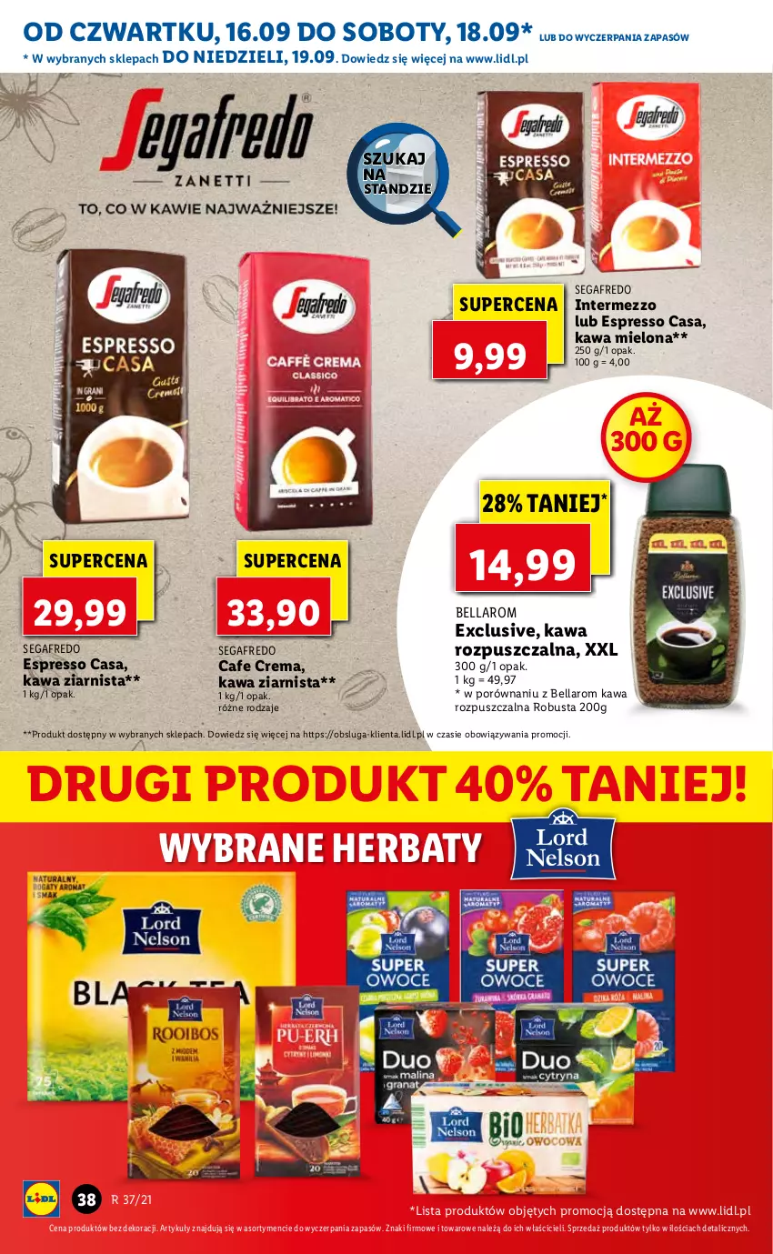 Gazetka promocyjna Lidl - GAZETKA - ważna 16.09 do 19.09.2021 - strona 38 - produkty: Bell, Bella, Kawa, Kawa mielona, Kawa rozpuszczalna, Kawa ziarnista, Por, Segafredo