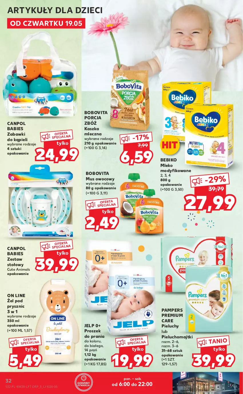 Gazetka promocyjna Kaufland - OFERTA TYGODNIA - ważna 19.05 do 25.05.2022 - strona 32 - produkty: Bebiko, BoboVita, Canpol, Dzieci, Majtki, Mleko, Mleko modyfikowane, Mus, Pampers, Pieluchomajtki, Pieluchy, Por, Proszek do prania