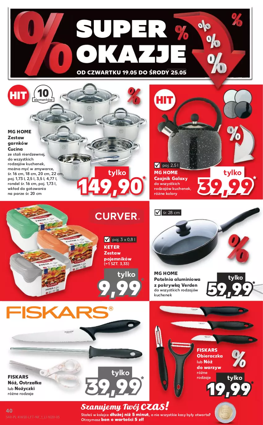 Gazetka promocyjna Kaufland - OFERTA TYGODNIA - ważna 19.05 do 25.05.2022 - strona 40 - produkty: Czajnik, Fiskars, Gala, Noż, Nożyczki, Obieraczka, Olej, Patelnia, Pojemnik, Rondel