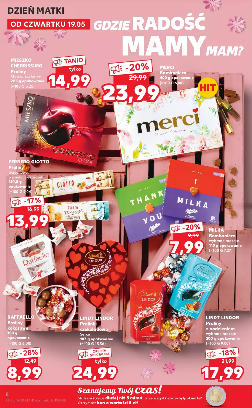 Gazetka promocyjna Kaufland - OFERTA TYGODNIA - ważna 19.05 do 25.05.2022 - strona 8 - produkty: Bomboniera, Fa, Ferrero, Kokos, Lindor, Lindt, Merci, Milka, Olej, Praliny, Raffaello, Ser