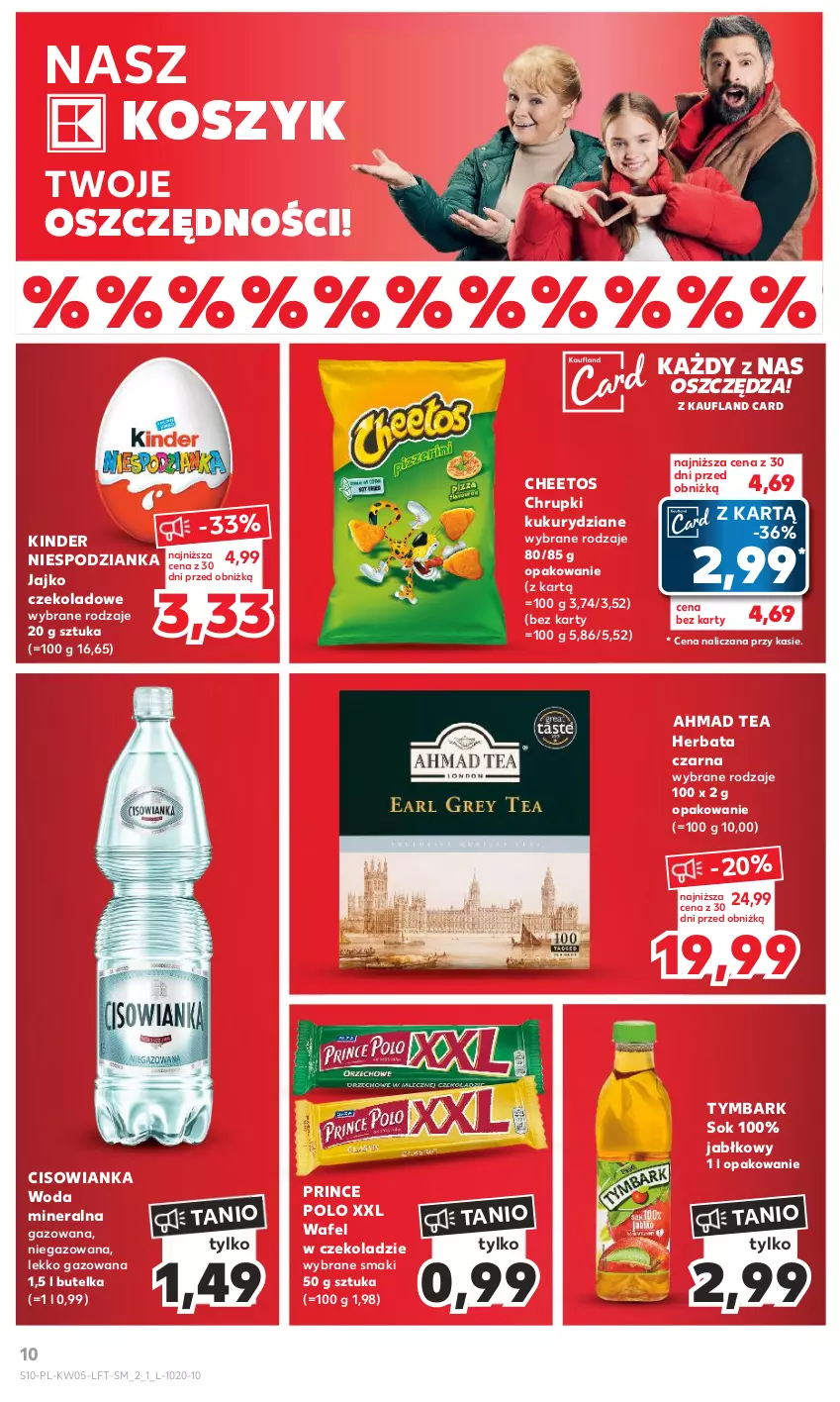 Gazetka promocyjna Kaufland - Gazetka tygodnia - ważna 01.02 do 07.02.2024 - strona 10 - produkty: Cheetos, Chrupki, Cisowianka, Herbata, Herbata czarna, Kinder, Kosz, Prince Polo, Sok, Tymbark, Woda, Woda mineralna