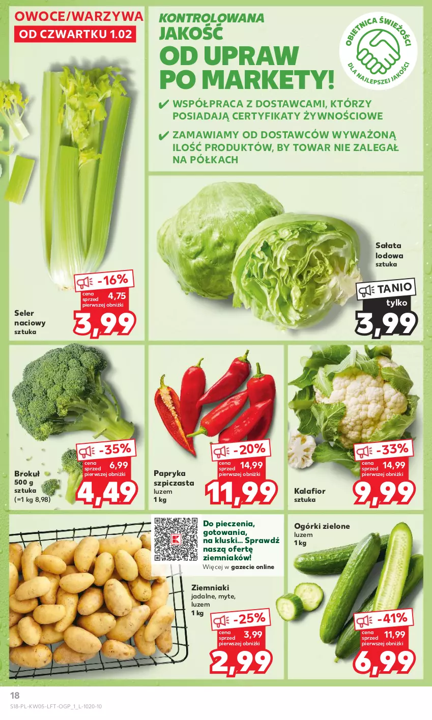 Gazetka promocyjna Kaufland - Gazetka tygodnia - ważna 01.02 do 07.02.2024 - strona 18 - produkty: Kalafior, Owoce, Papryka, Piec, Półka, Sałat, Sałata lodowa, Seler naciowy, Szpic, Warzywa, Ziemniaki