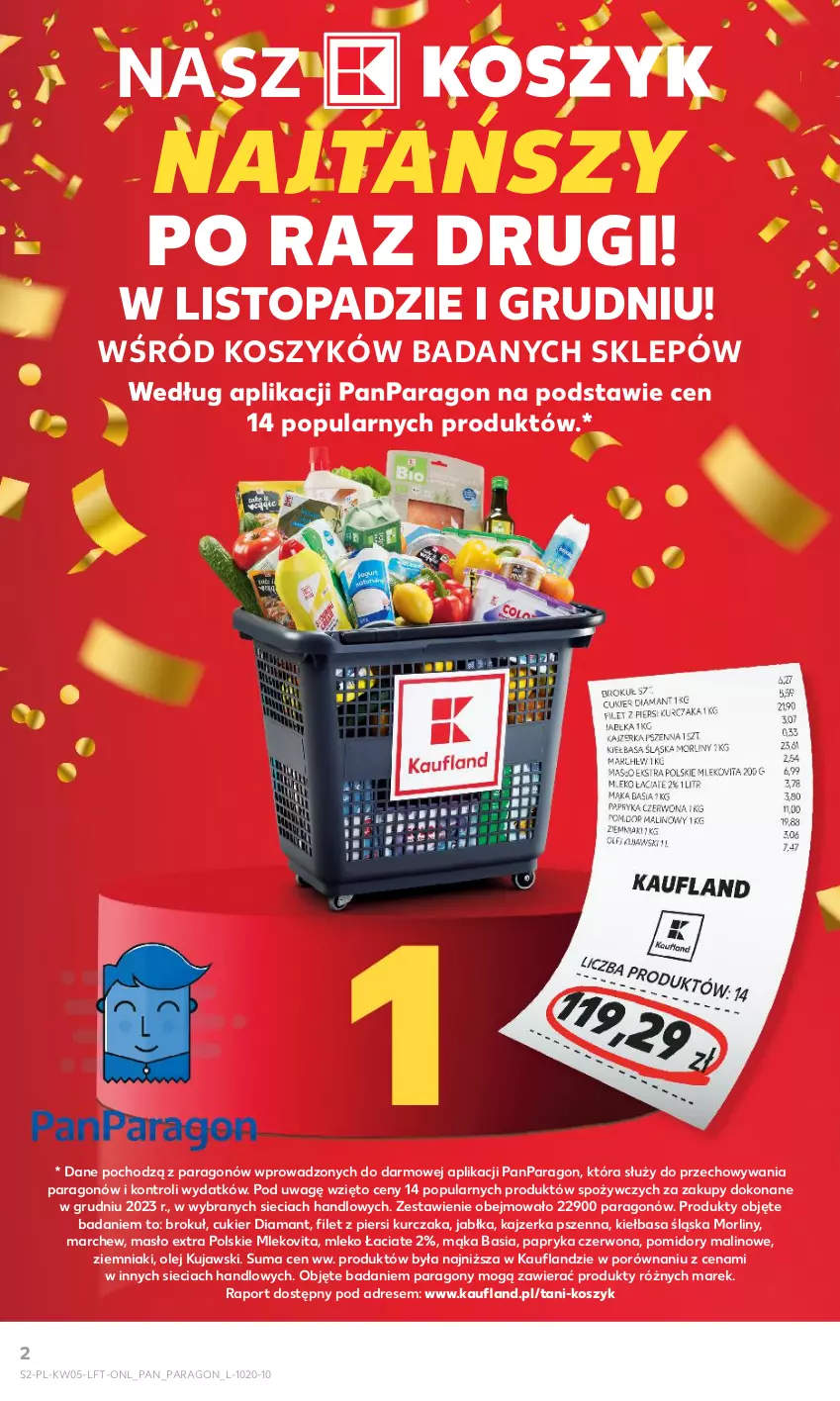 Gazetka promocyjna Kaufland - Gazetka tygodnia - ważna 01.02 do 07.02.2024 - strona 2 - produkty: Basia, Cukier, Diamant, Dres, Jabłka, Kajzerka, Kajzerka pszenna, Kiełbasa, Kiełbasa śląska, Kosz, Kujawski, Kurczak, Mąka, Masło, Mleko, Mlekovita, Morliny, Olej, Papryka, Papryka czerwona, Pomidory, Por, Top, Ziemniaki