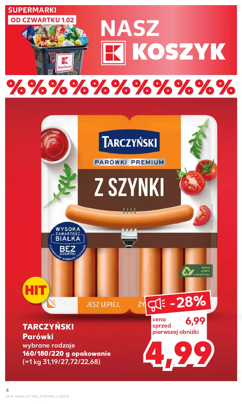 Gazetka promocyjna Kaufland - Gazetka tygodnia - ważna 01.02 do 07.02.2024 - strona 4 - produkty: Kosz, Parówki, Tarczyński