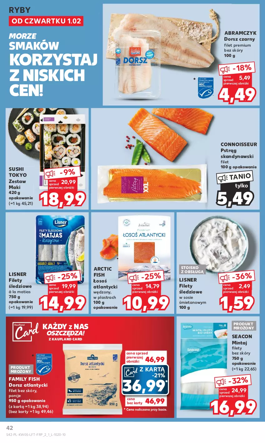 Gazetka promocyjna Kaufland - Gazetka tygodnia - ważna 01.02 do 07.02.2024 - strona 42 - produkty: Dorsz, Fa, Lisner, Mintaj, Por, Pstrąg, Sos, Sushi