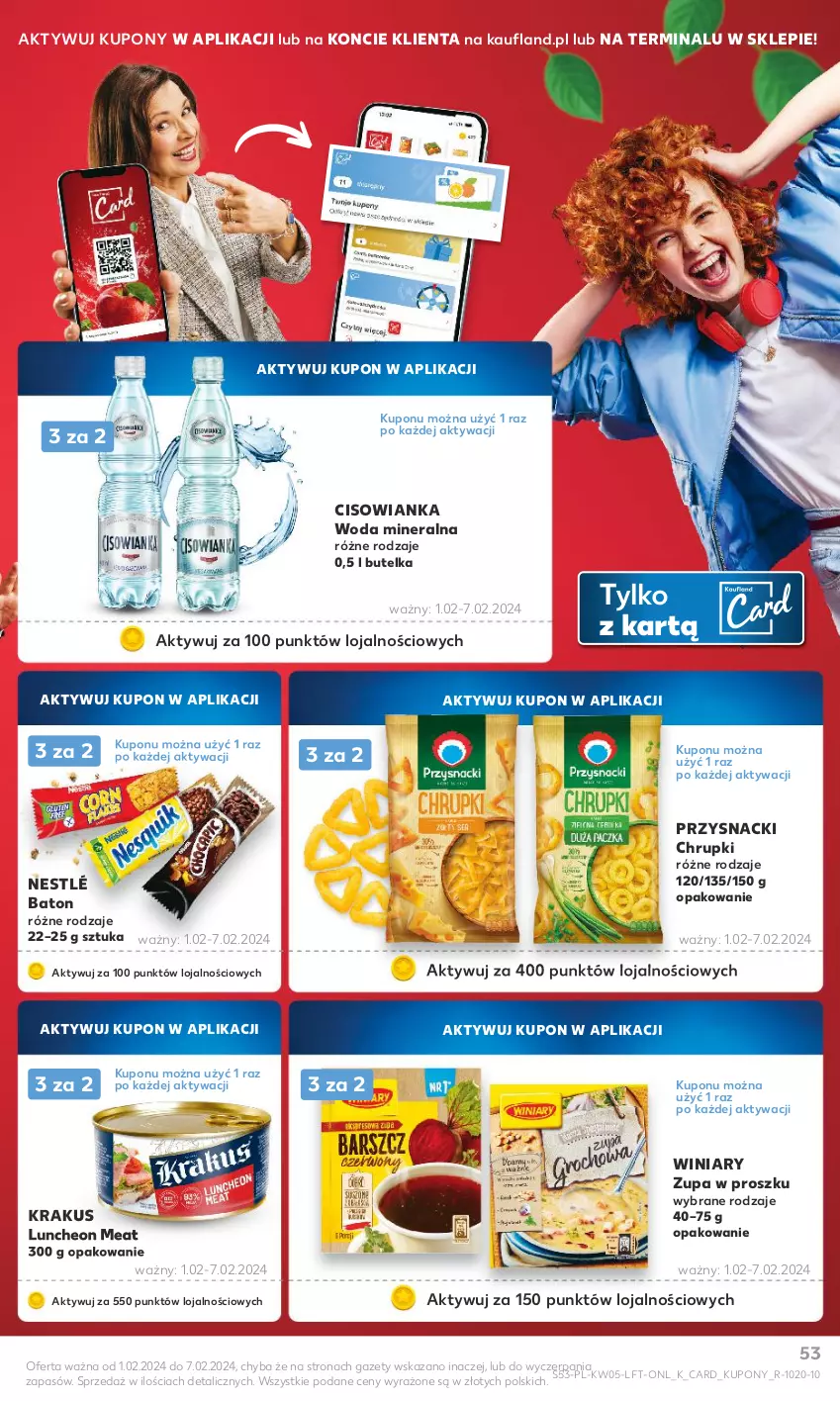 Gazetka promocyjna Kaufland - Gazetka tygodnia - ważna 01.02 do 07.02.2024 - strona 53 - produkty: Baton, Chrupki, Cisowianka, Krakus, Nestlé, Przysnacki, Winiary, Woda, Woda mineralna, Zupa