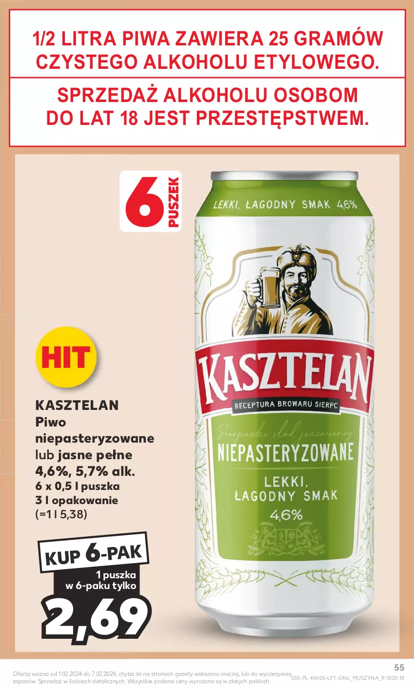 Gazetka promocyjna Kaufland - Gazetka tygodnia - ważna 01.02 do 07.02.2024 - strona 55 - produkty: Gra, Kasztelan, Mus, Piwa, Piwo, Szyna